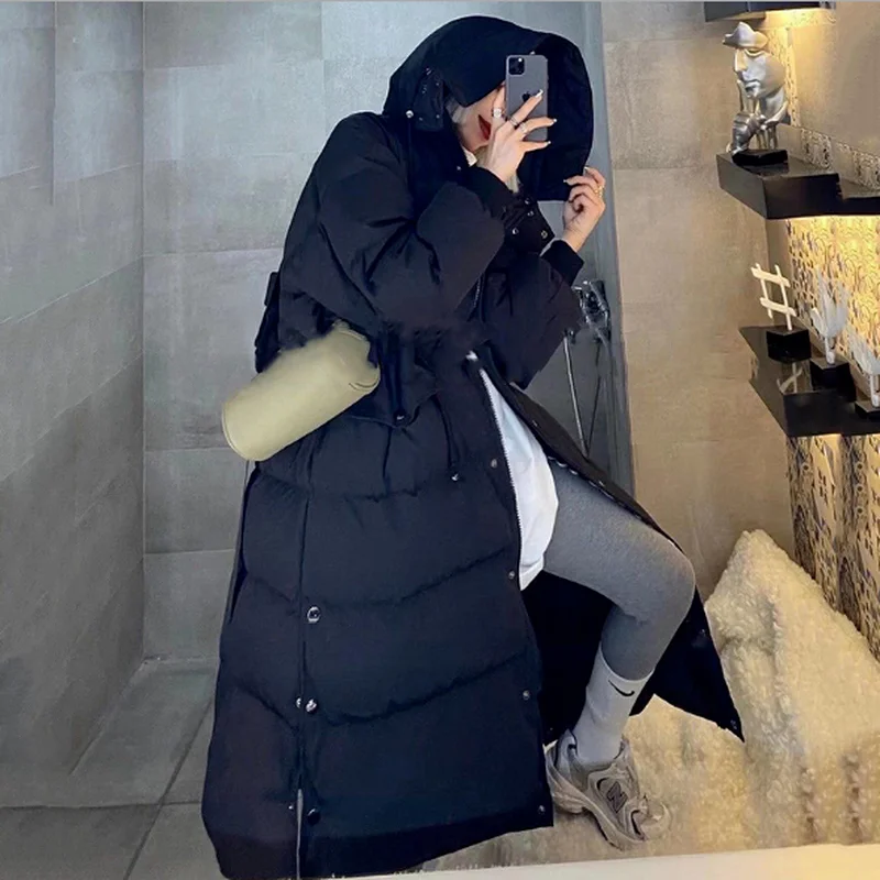 Women's Down Jacket Women's Winter Korean Fashion Loose White Duck Down Jacket Thick Warm Hooded Long Parka Coat Women 2022