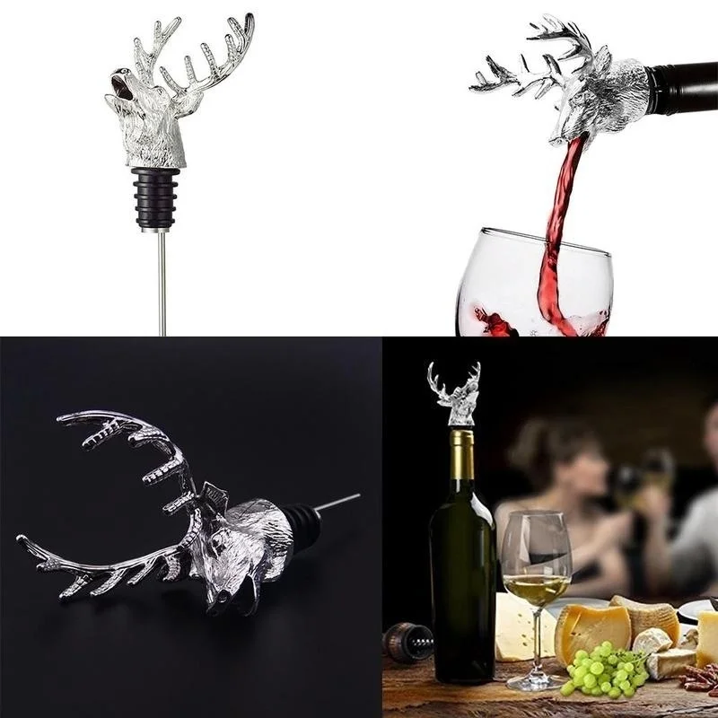 

New Stainless Steel Deer Stag Head Wine Pourer Unique Wine Bottle Stoppers Wine Aerators Bar Tools Christmas Wine Bottle Stopper