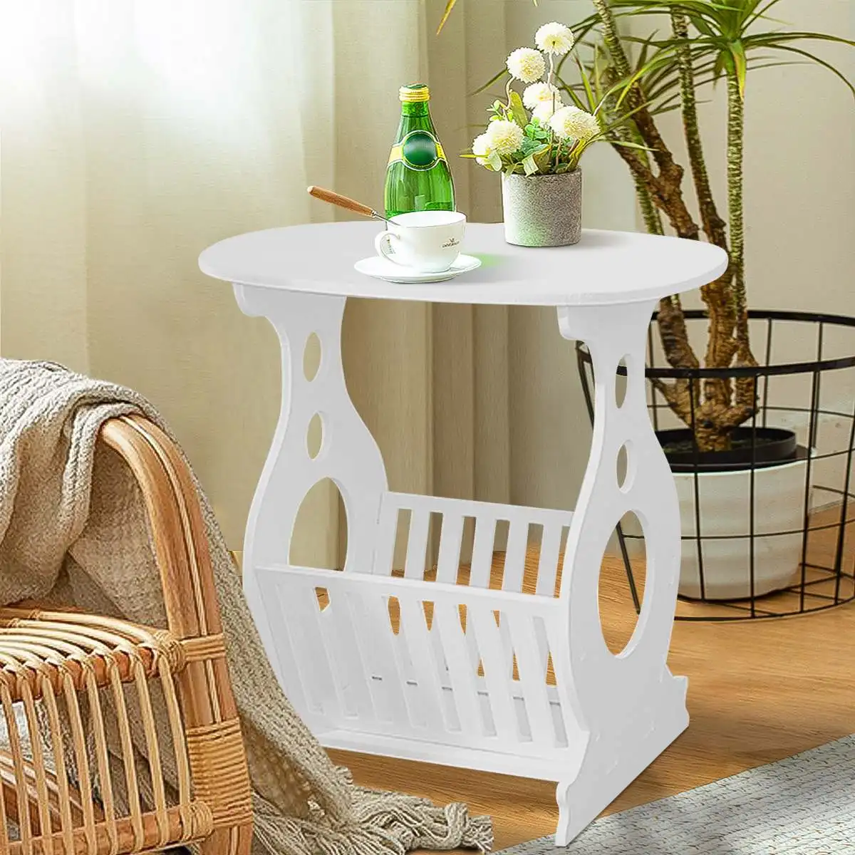

Nordic Round Coffee Table Tea Table Desk Home Living Room Storage Rack Bedside Table Two Layers Round Edge Storage Shelf Tables