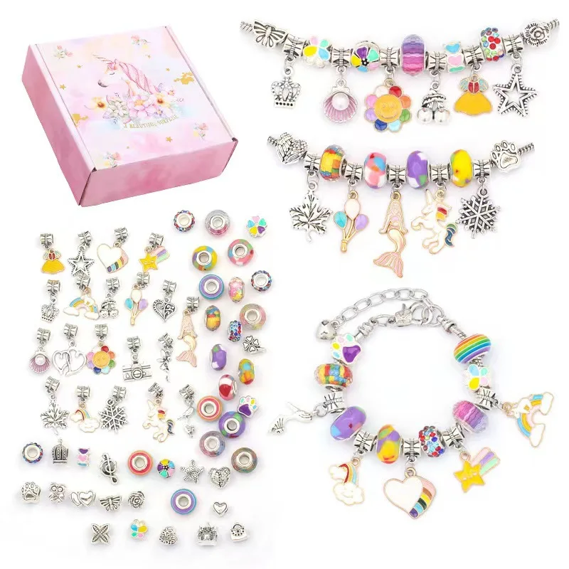 

Colorful Crystal Bead Bracelet DIY Children Bracelet Alloy Set Cute Jewelry Birthday and Christmas Gifts Bracelet Set for Girls