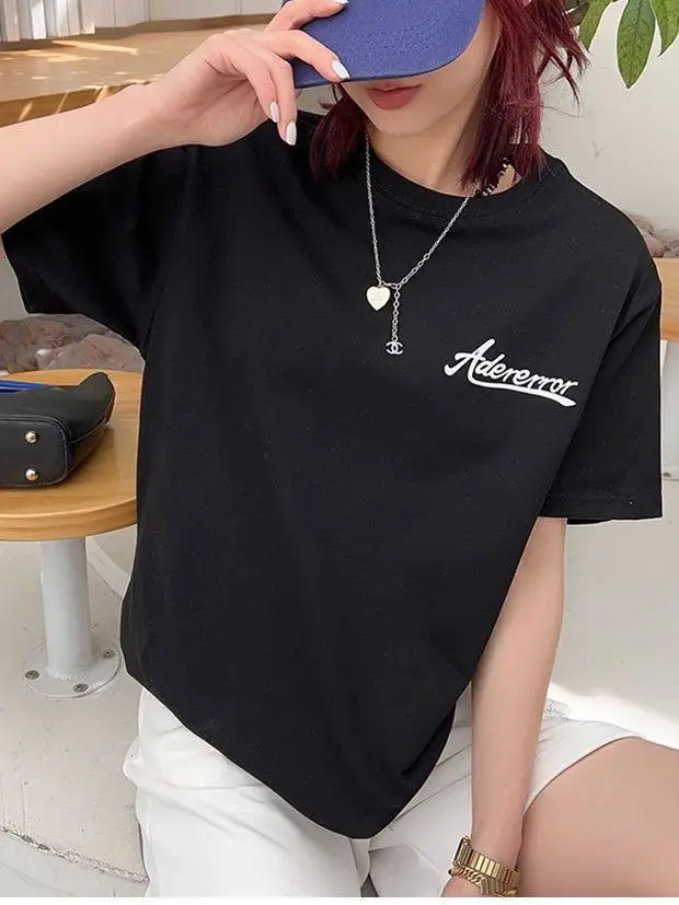 

Tshirt Girls Summer New Round Neck Letter Printed T-shirt South Korea Loose Men And Women Couples High Quality Tee Tops