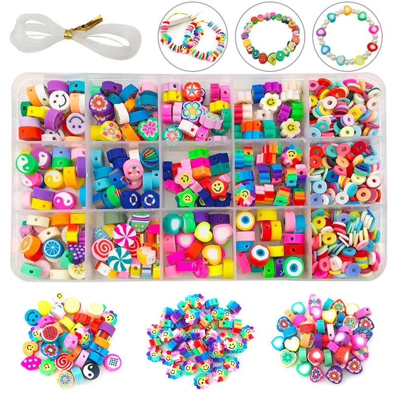 

15Grids Mix Color Smiling Face Clay Beads Box For Bracelet Jewelry Making DIY Accessories Fruits Polymer Child Puzzle Bead Set