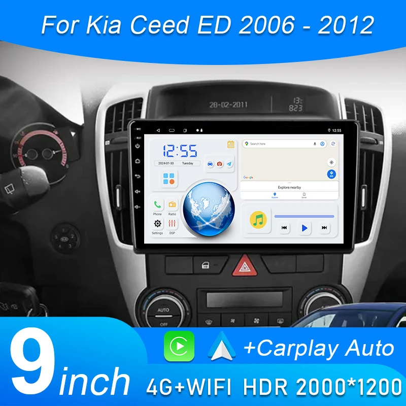 Фото Для Kia Ceed ED 2006-2012 Автомобильный радиоприемник Мультимедиа Android 15, видеоплеер, GPS-навигация Carpay, авто стерео 4G WIFI BT DSP QLED DVD №1