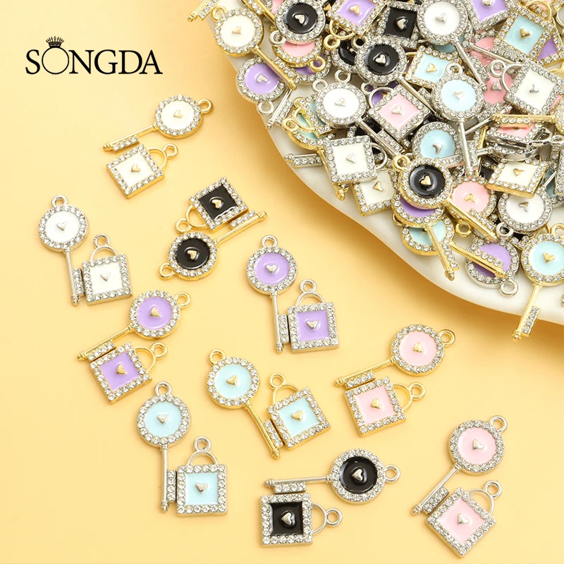 

5 Sets Trend Colorful Key Lock Enamel Charms Fashion Heart Drip Oil Alloy Pendant For Making DIY Jewelry Earrings Handmade Gifts