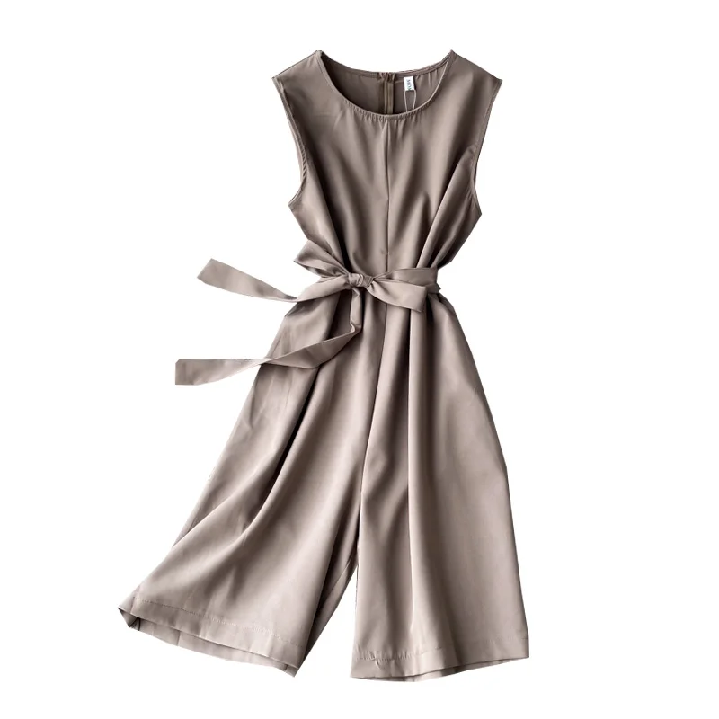 

Women Summer Fashion Casual Solid Color Sleeveless High Waist Slim Fit Loose Jumpsuit