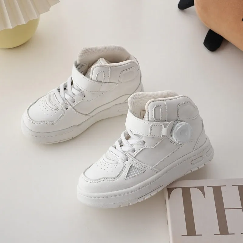 

Children Shoes Boys Swivel Buckle Retro High Top Sport Sneakers Girls Soft Sole Breathable Lining Casual Shoes
