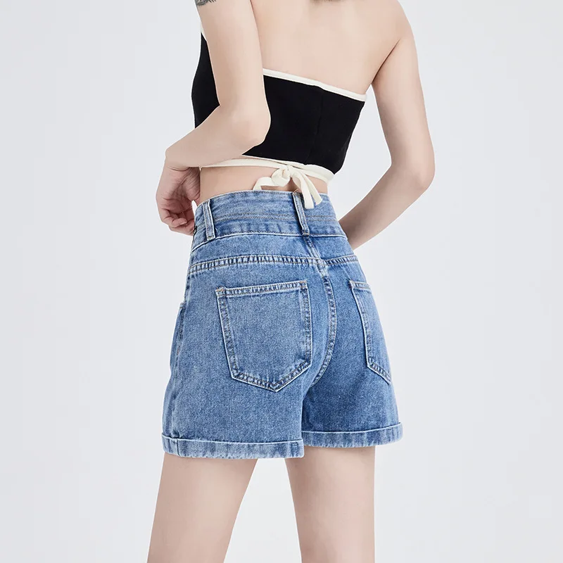 Summer Fashion Thin High Waist Jeans Solid Color Slim Fit High Street Shorts Casual Versatile Short Pants for Women 2023