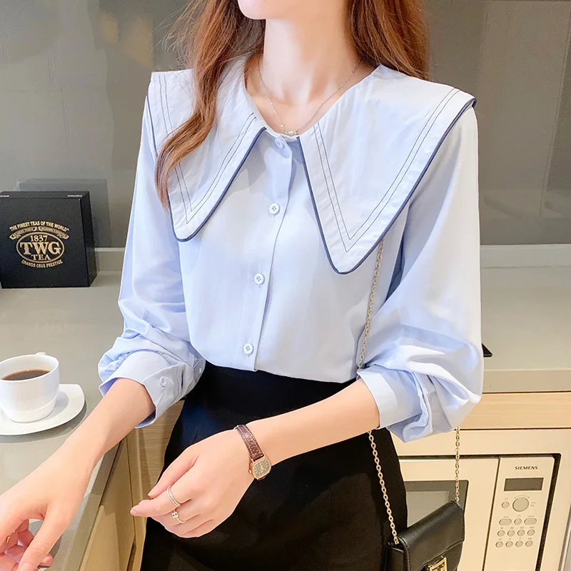 New fashion ladies tops  korea long sleeve blouse casual womens clothing female OL fashion white button up shirt dropshipping