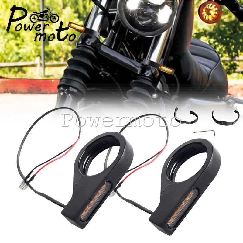 

Мотоциклетная трубка с вилкой 41 мм, янтарный световой индикатор, мигающий указатель поворота для Harley Yamaha Honda Suzuki, передний светодиодный сигнал поворота