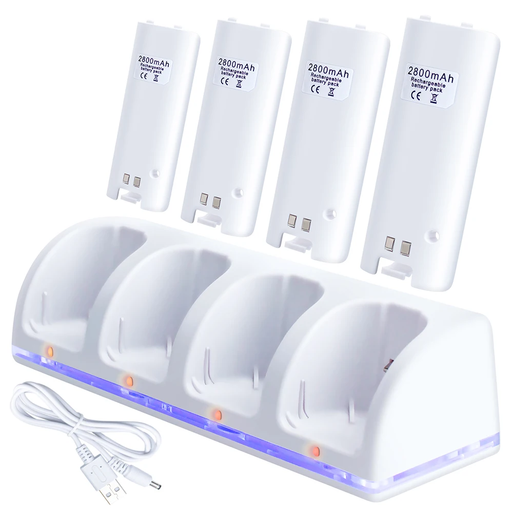 OSTENT 4 Ports Charging Stand Dock Station + 4 Battery Packs for Nintendo Wii Remote Controller Charger Battery Pack