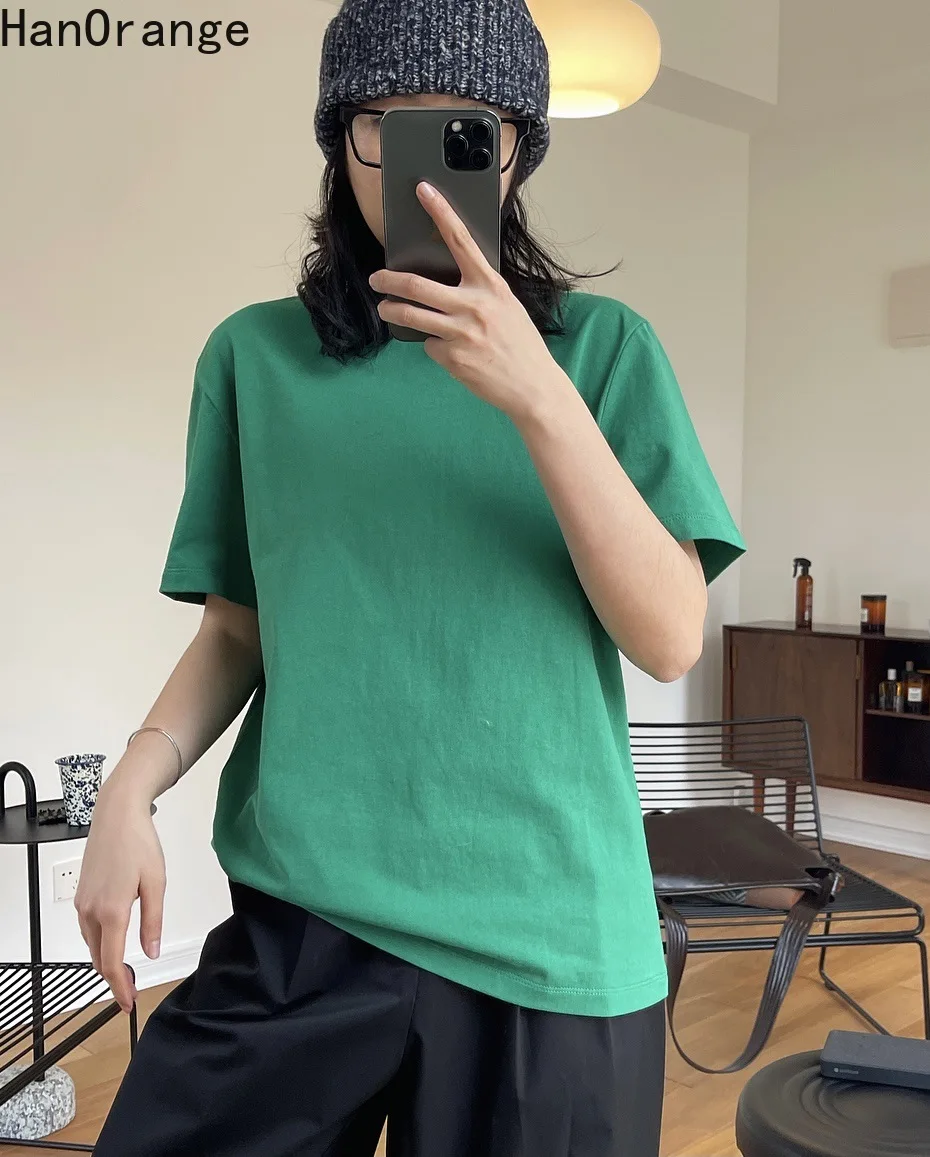 

HanOrange Spring Summer Simple H-shaped O-neck Short-sleeved T-shirt Women Loose Silhouette Casual Comfortable Tees Top Female