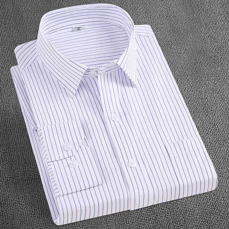 Men's White Shirt Striped Long Sleeve Loose Comfortable Fashion Casual Business Wear Professional Tooling Free Iron Slim Shirt