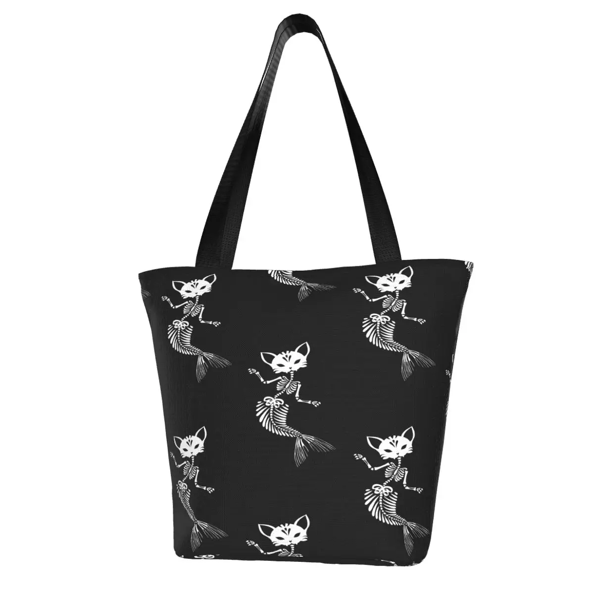 

Женская Экологически чистая многоразовая сумка для покупок, с рисунком кошки и русалки