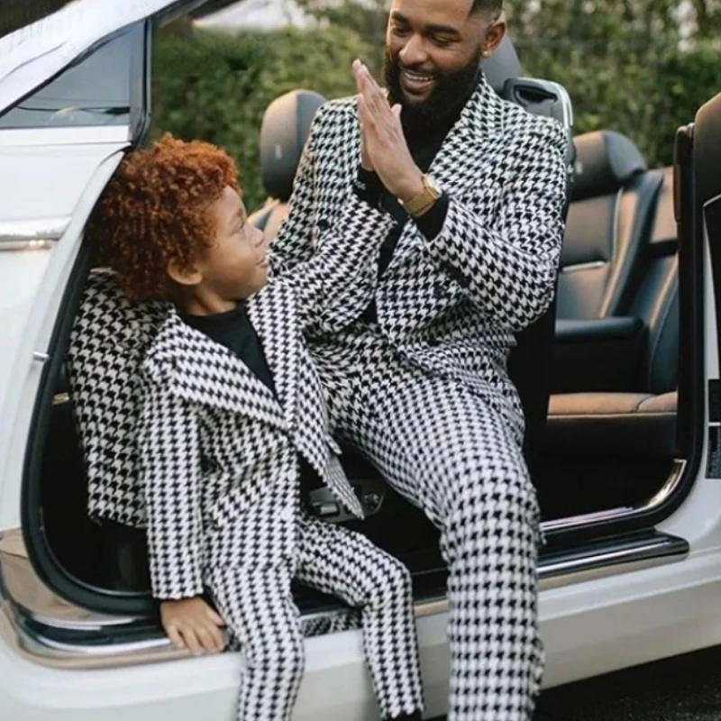 

Костюмы Houndstooth для мужчин, 2 предмета, двубортный блейзер в клетку с заостренным лацканом, свадебный смокинг для жениха, мужская мода 2023