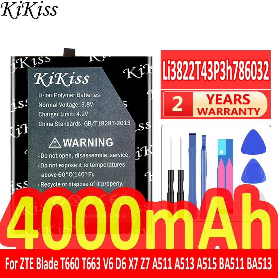 Для ZTE Blade T660 T663 V6 D6 X7 Z7 A511 A513 A515 BA511 BA513 BA515 Li3822T43P3h 786032 Аккумулятор мобильного