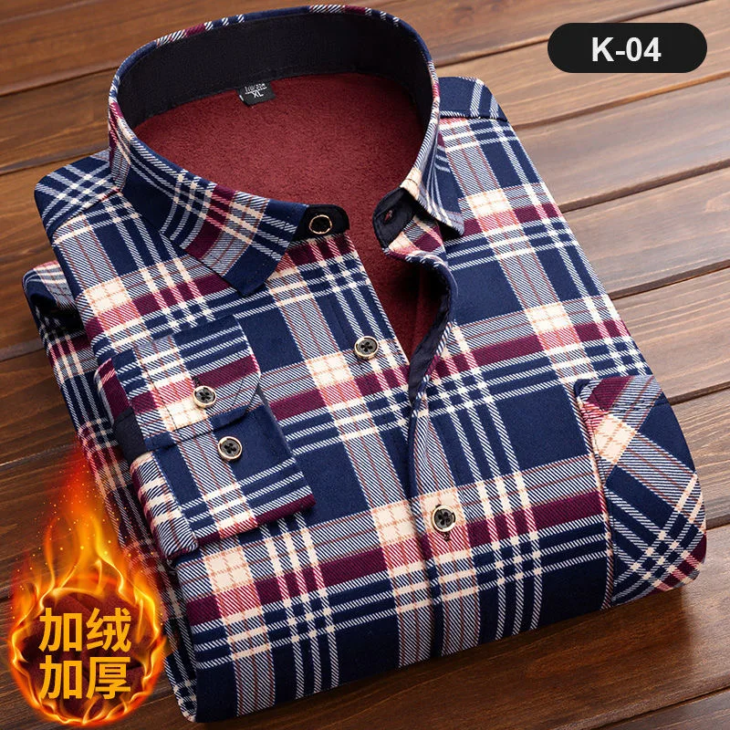 2022 Autumn and Winter New Men's Classic Fashion Wild Plaid Long-Sleeved Shirt Men's Plus Velvet Thick Warm High-Quality Shirt images - 6