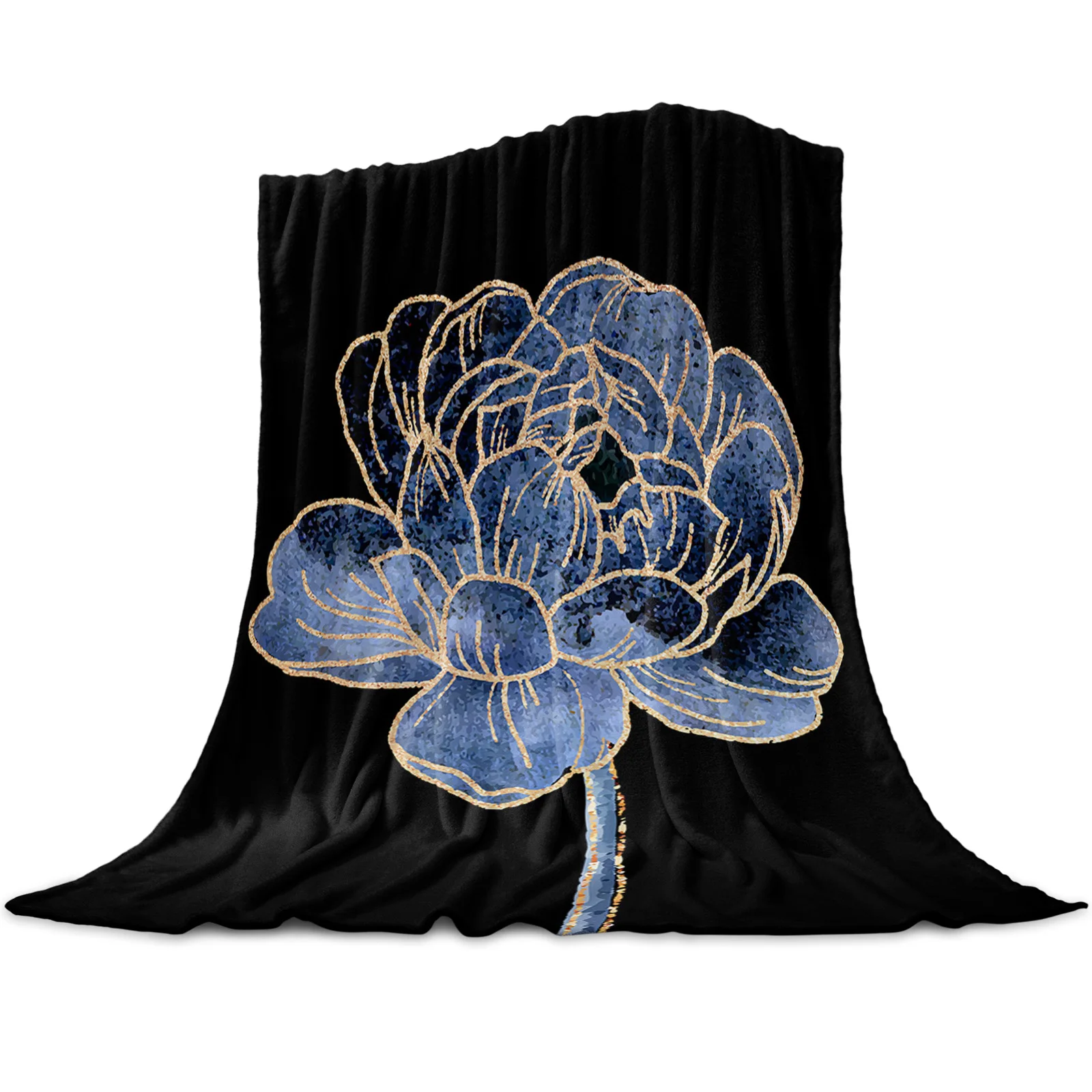 

Мягкое одеяло с абстрактным изображением синих и золотых цветов, домашний декор для спальни, гостиной, дивана, для путешествий