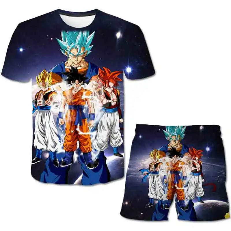 

2pcs Set Goku Vegeta Kids Clothes Sets Japanese Cartoon Boys Girls T-shirt+Shorts 3D Print Summer Fashion 2 Piece Clothes Suit