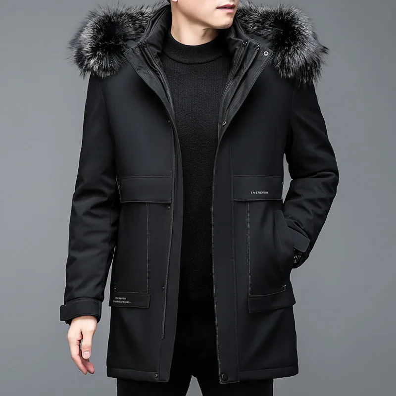 YXL-883 Winter New Men's Style Overcome Plush Lining Thickened Thermal Jacket Medium Long Hooded Nick Coat