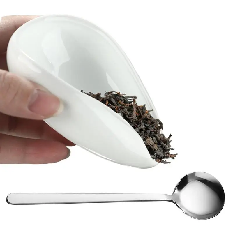 

Coffee Beans Dosing Cup Porcelain Tea Vessel Set White Ceramic Tea Dosing Tray Bean Scoop With Stainless Spoon For Liquid