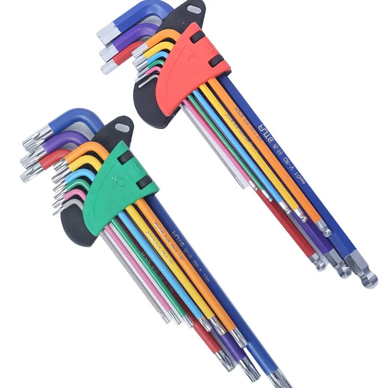 

9 pcs 1.5mm-10mm color code ball-end hex allen wrench L wrench metric long torque set with sleeve hand tools bicycle accessories