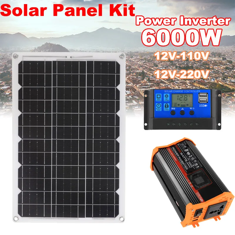 

Solar System Power Inverter Set 6000W Modified Sine Wave Power Inverter Solar Panel 12V To 110/220V Portable Solar Generator