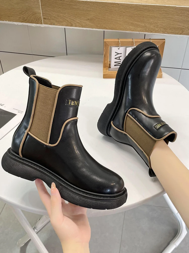 

Женские осенние ботильоны челси, повседневные мотоциклетные ботинки, зимние ботинки, новинка 2022, брендовая модная женская обувь на плоской ...