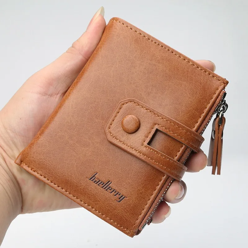 

Модный мужской кошелек для монет, классический короткий кошелек из искусственной кожи на молнии, визитница для удостоверения личности, кредитных карт, мужской мини-клатч для денег