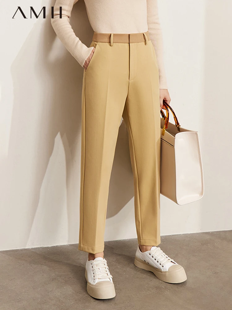 

AMII Minimalism Straight Leg Pants Women 2022 Autumn New Waist Panelled Casual All-match Elegant Commuter Long Pants 12260084