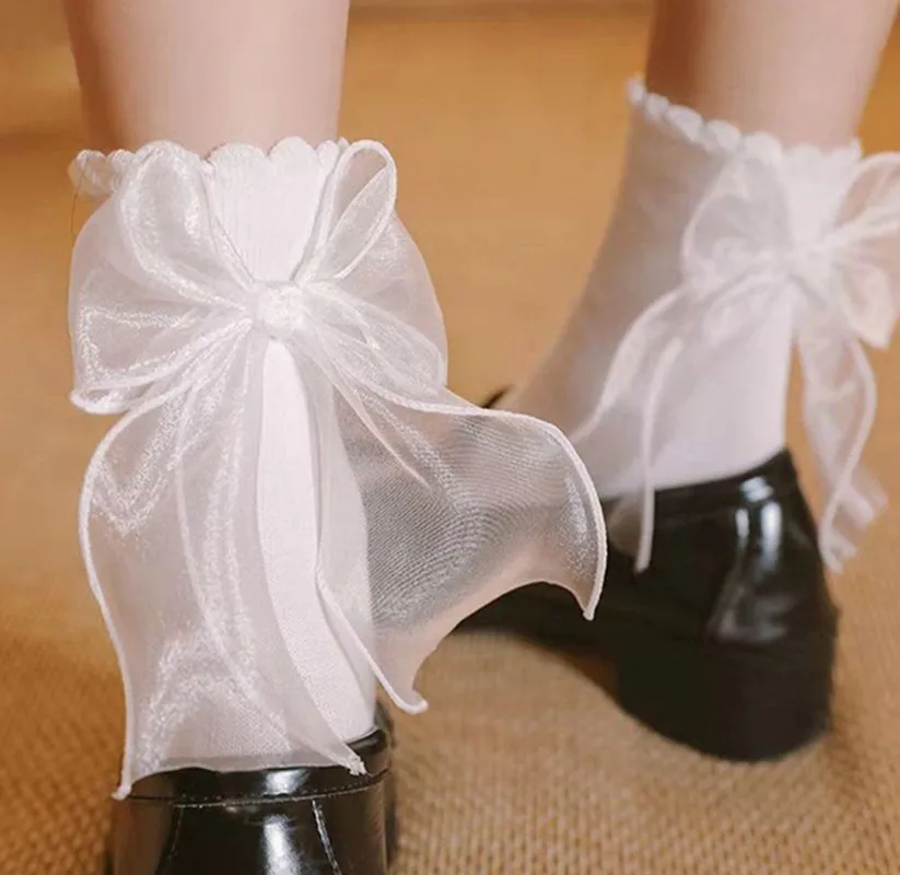 Женские носки 1 пара с оборками большим бантом в стиле &quotЛолита&quot аксессуары для