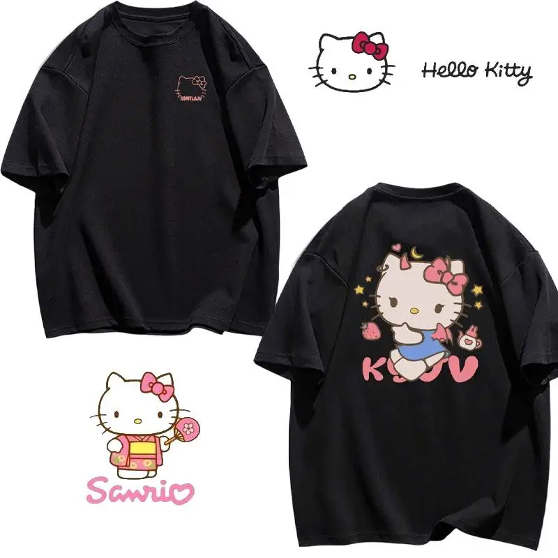 

Summer Fashion Y2K Sanrio Hello Kitty Cotton Short-Sleeved T-Shirt Cartoon Cute Girls Loose Casual Hundred Tops Popular Students