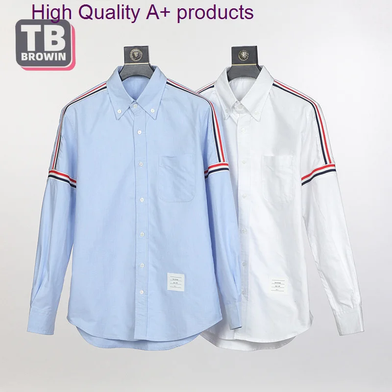 

Мужская рубашка с длинным рукавом TB BROWIN, тонкая хлопковая блузка из поплина с лентами, повседневная одежда, корейская мода, четыре бара
