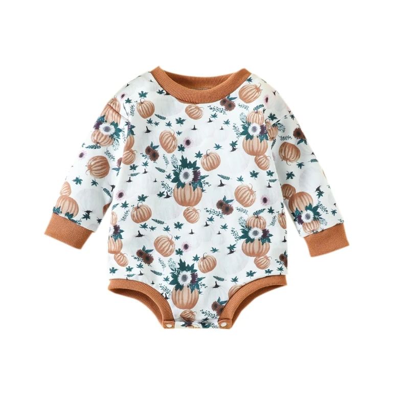 

Infant Toddler Baby's Clothes Unisex Casual Kids Romper Long Sleeve Pumpkin Printed Round Neck Bodysuit Children's Clothing