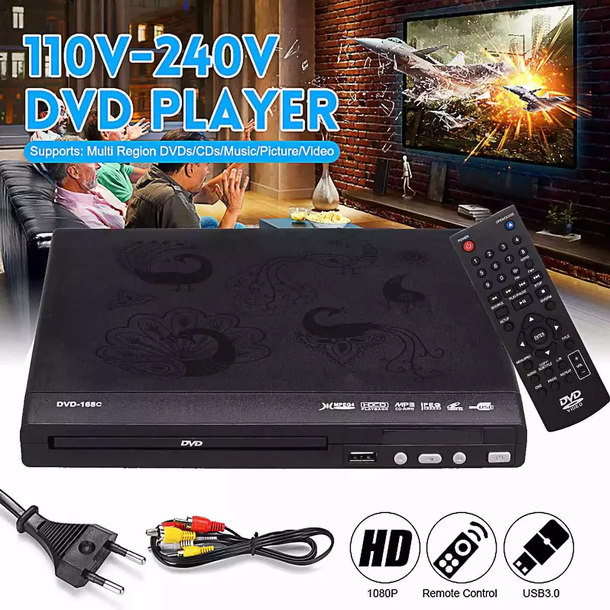 

USB Portable Multiple Playback Multi Region DVD Player DVD CD VCD Disc Player Home Theatre System With Romote Control