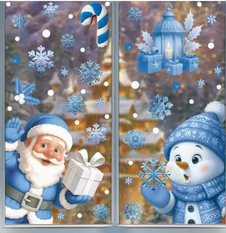 Статические наклейки на окна Санта Клаус и снеговик
