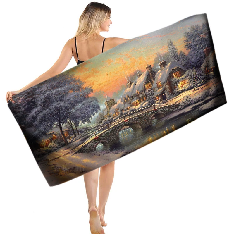 

Winter House Cobblestone Christmas Eve Snowscape Classic Festival Painting Quick Drying Towel By Ho Me Lili Fit For Fitness Use