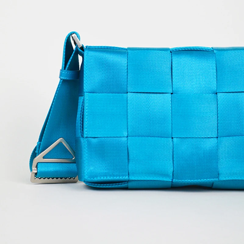 

New Nylon Woven Luxury Brand Bag Pillow Small Square Cross Body Bag Woman Hand-woven Plaid Pillow Designer Tofu Bags