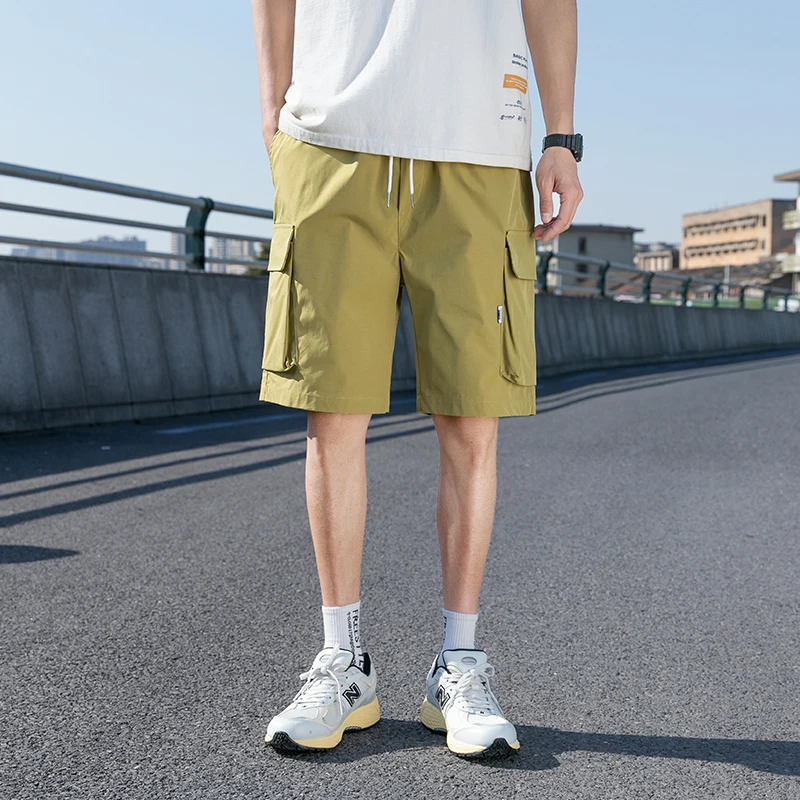 

Thin Shorts Multi Pockets Summer Loose Short Pants Black/Pink/Orange/Blue/Green Casual Mens Elastic Waist Cargo Shorts New Male