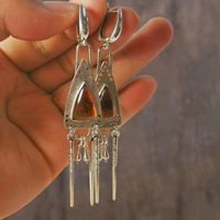 new gypsy triangle water drop tassel earring awl cone metal silver color statement dangle earrings for women jewelry wholesale