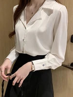 new fashion white shirts silk women blouses office lady satin long sleeve ol suit collar casual ladies tops femme clothes