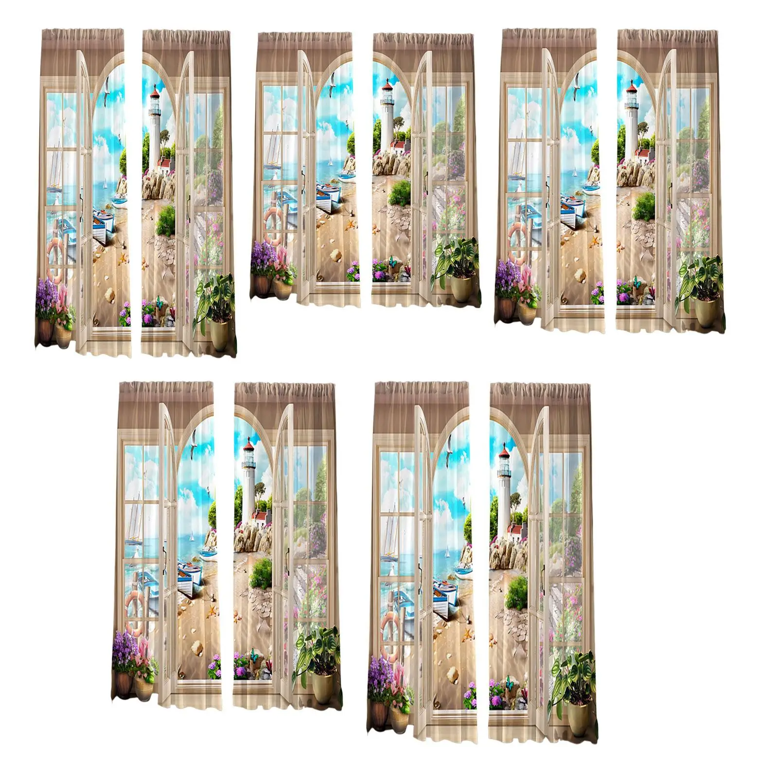 

Beach Digital Printing Blackout Curtains Drapes Durable for Room Decoration