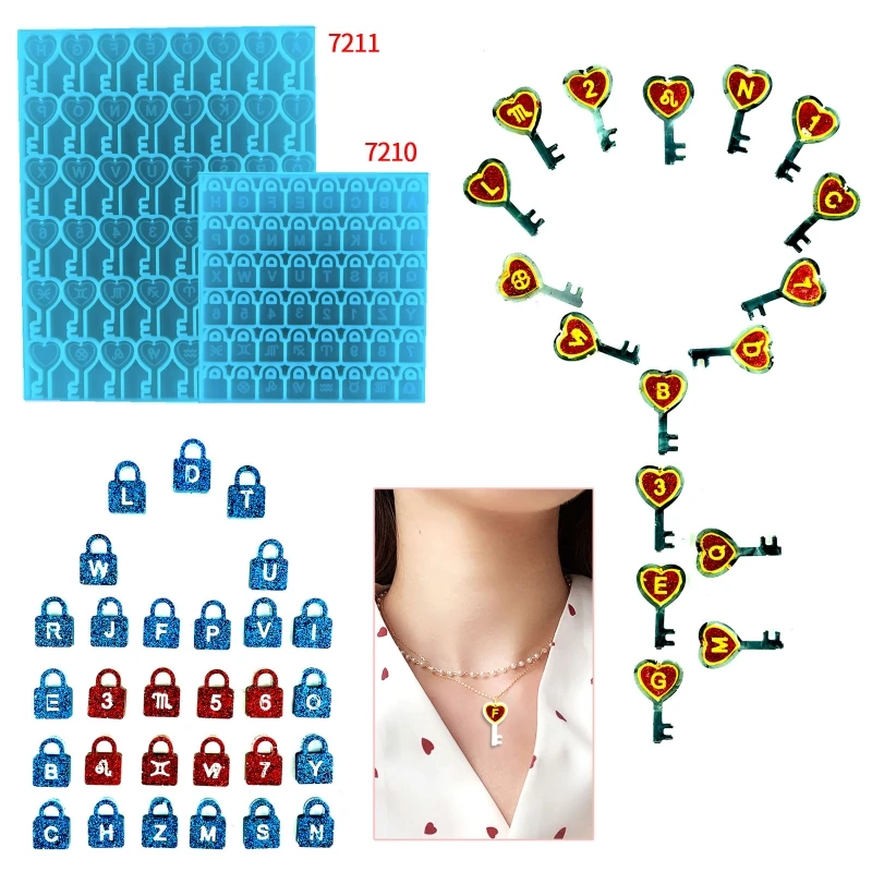 

2022 New Lock and Key Shape Silicone Molds Resin Letter Number Molds Pendant Casting Mold