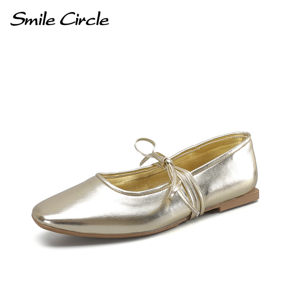 

Smile Circle Ballet Flats Women Mary Jane Flat Shoes Round Toe Ankle Straps Ballerina Shoes for Women Metallic Silver Gold Shoes