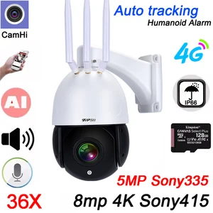 Макс. 128G Auto Tracking CamHi H.265+ 8MP 4K Sony415 5MP Sony335 Infared 36X Zoom Audio Rotate AI Alarm 4G PTZ IP-камера видеонаблюдения