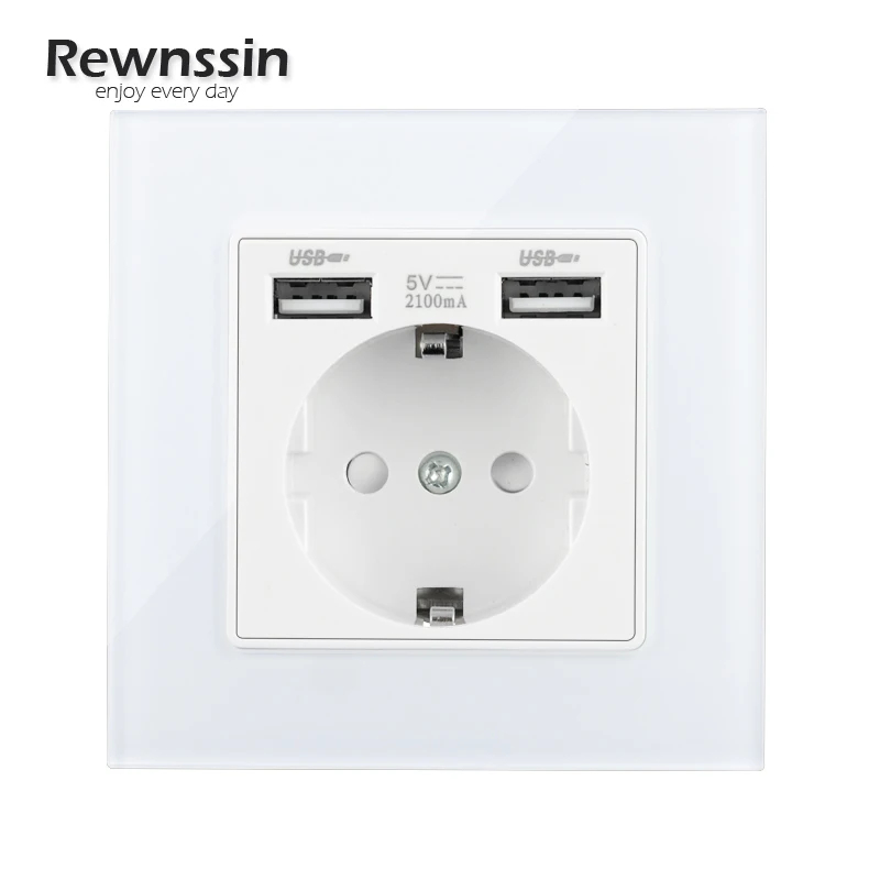 

Rewnssin Wall Socket,USB Charging Port,Soft LED Power Indicator,EU PLUG Electrical Outlet,Crystal Glass Panel Grounded Sockets