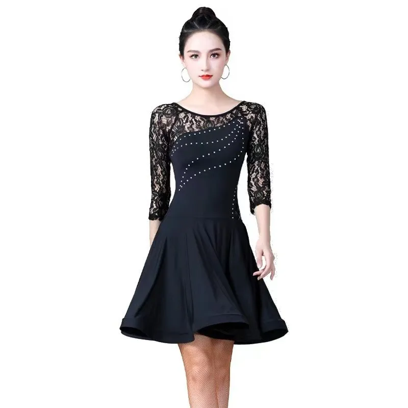 

Sexy One-piece Latin Dance Dresses Women Salsa Samba Sling Dance Dress Half Sleeve Competition Costume Waltz Tango Dancewear