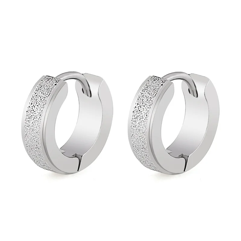 

Korean Fashion Titanium Steel Round Sand Earrings Sand Pressed Stainless Steel 4*9 Golden Plated Frosted Earrings Gifts