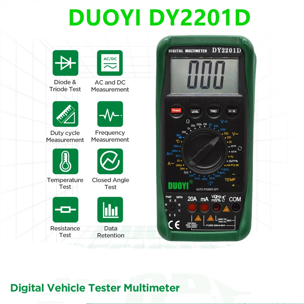 

Ручной профессиональный цифровой мультиметр A + DUOYI DY2201D с датчиком преобразования скорости, Бесконтактный измеритель оборотов в минуту, угол преобразования частоты и температуры