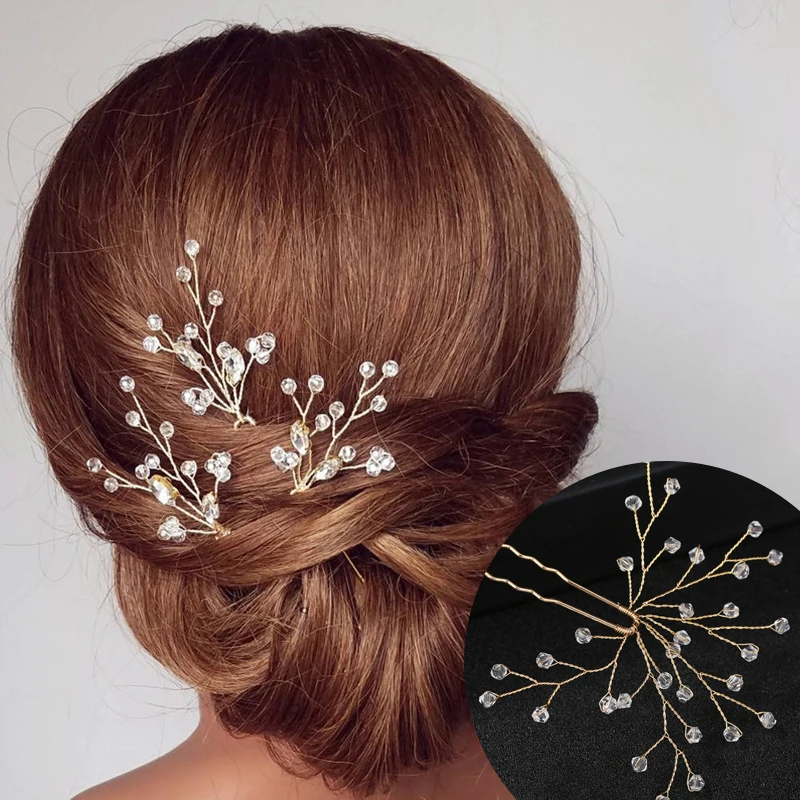 

Women Flower Hairpin Stick Simulated Pearl Bridal Tiara Hair Accessories Crystal Hairpin U Shaped Hair Clip Barrettes Hairstyle