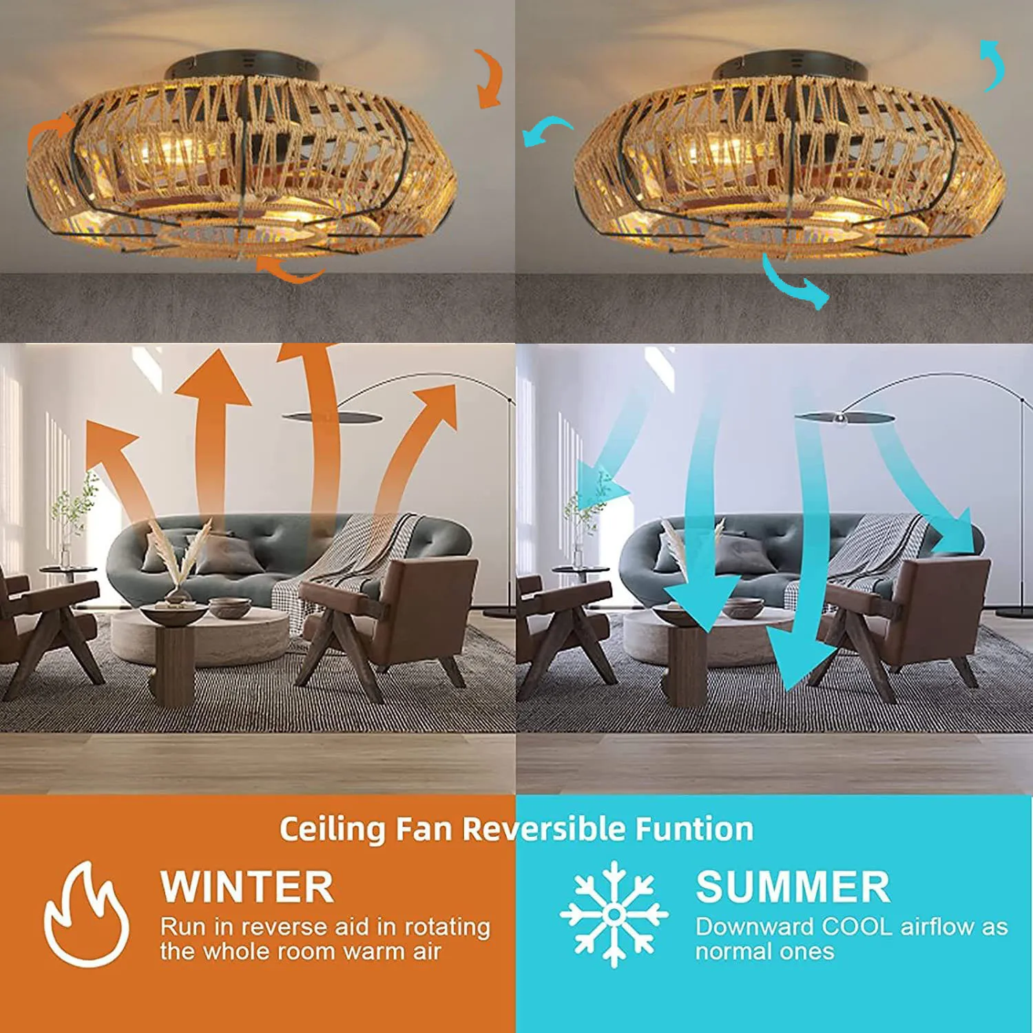 Веревочная лампа ручной работы с потолочными вентиляторами постоянный ток 85-260 в